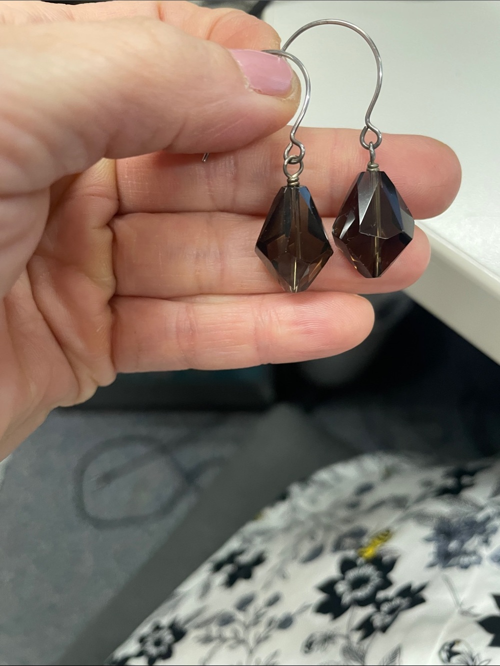 Sterling Smoky Crystal Drop Earrings - Women's Jewelry- new